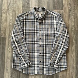 LL Bean Scotch Plaid Flannel Shirt 228061
Grey Black White Yellow 
Men’s LARGE